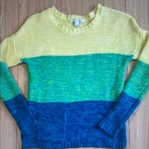Forever 21 Yellow, Green & Blue Colorblock Crewneck Sweater